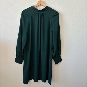 Massimo Dutti Dark Emerald Green Flowing Midi Dress – Quiet Luxury Mock Neck